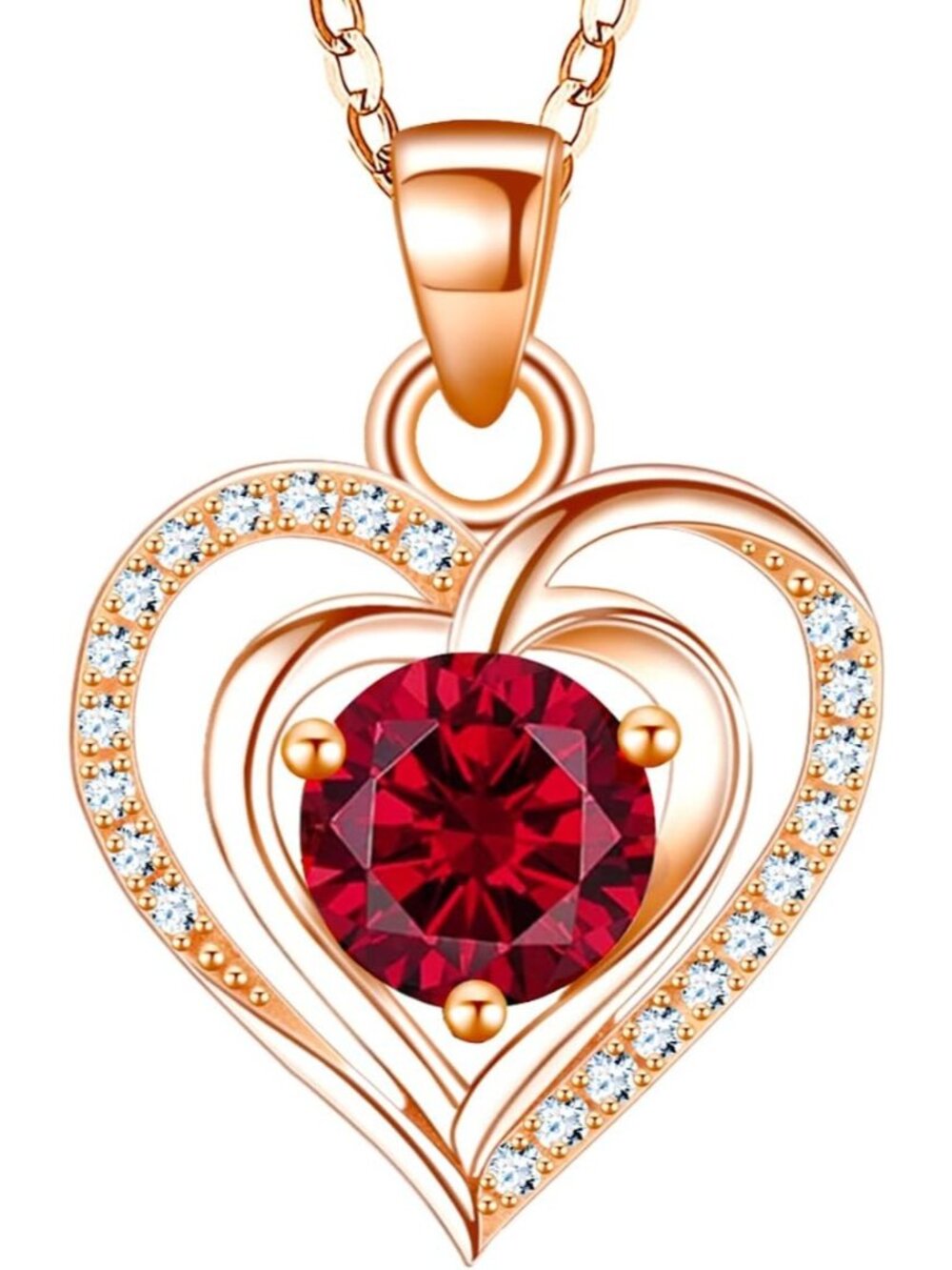 Women Rose Gold 5 925 Sterling Silver Zirconia Heart Birthstone Pendant Necklace